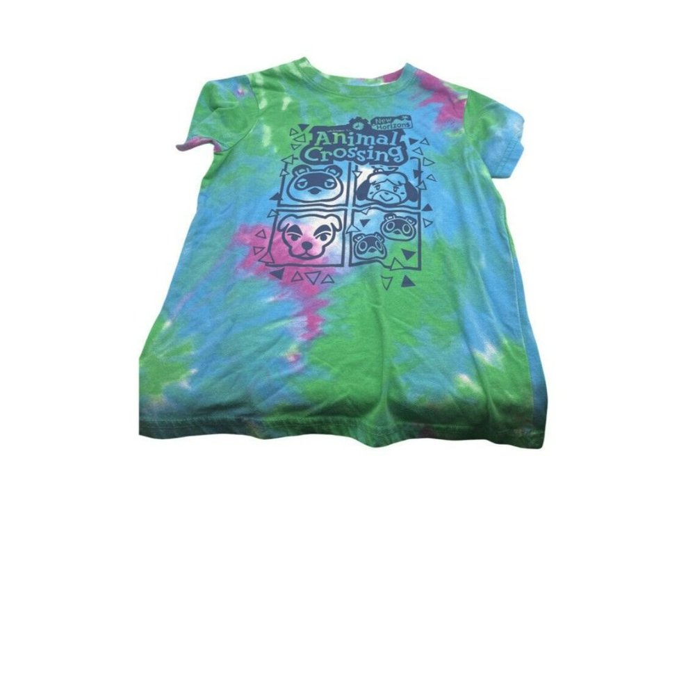 Nintendo Animal Crossing Kids T Shirt M Tie Dye Blocks of Animals FLAW